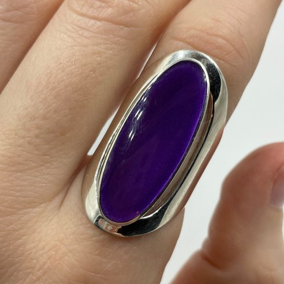 SOLD Vintage Purple Resin Enamel Oversized Space Sterling Silver SIZE 7 Ring - Picture 2 of 6
